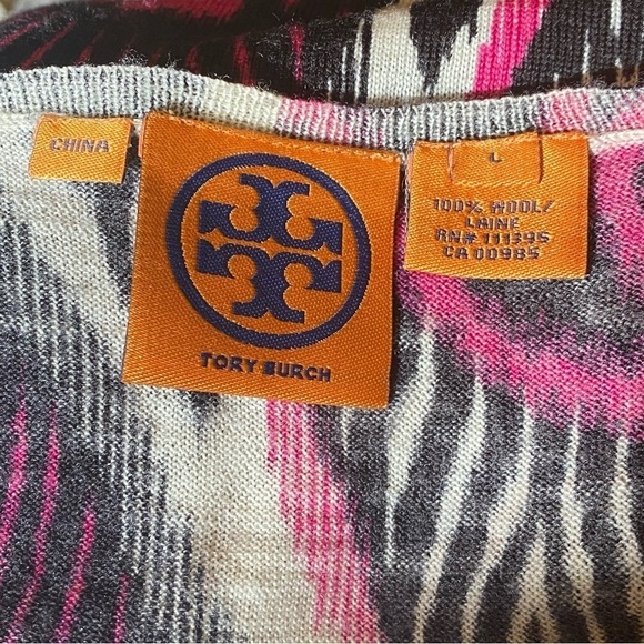 TORY BURCH Women 100% Wool Ikat Dabney 3/4 Sleeve Cardigan Size Large - Picture 5 of 7